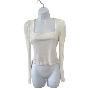 H&M Puff Sleeve Square Neck Long Sleeve Top White Size M
